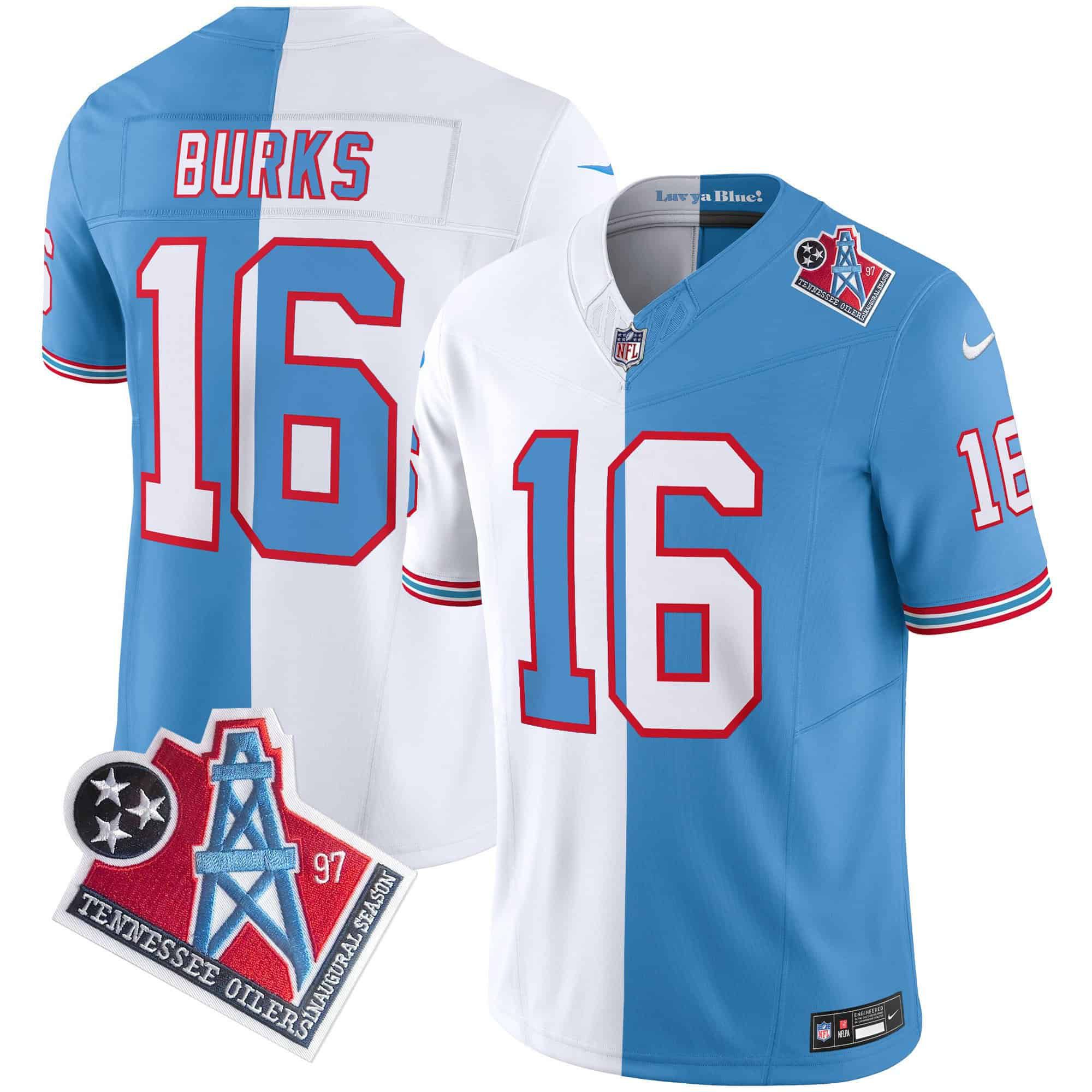 Men Tennessee Titans #16 Burks Light Blue with white 1997 Throwback 2024 Nike Limited Vapor NFL Jersey